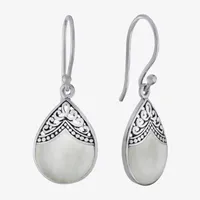 Bali Inspired Genuine White Mother Of Pearl Sterling Silver Drop Earrings