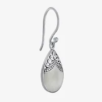 Bali Inspired Genuine White Mother Of Pearl Sterling Silver Drop Earrings