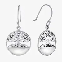 Tree Of Life Genuine White Mother Of Pearl Sterling Silver Round Drop Earrings