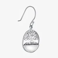 Tree Of Life Genuine White Mother Of Pearl Sterling Silver Round Drop Earrings