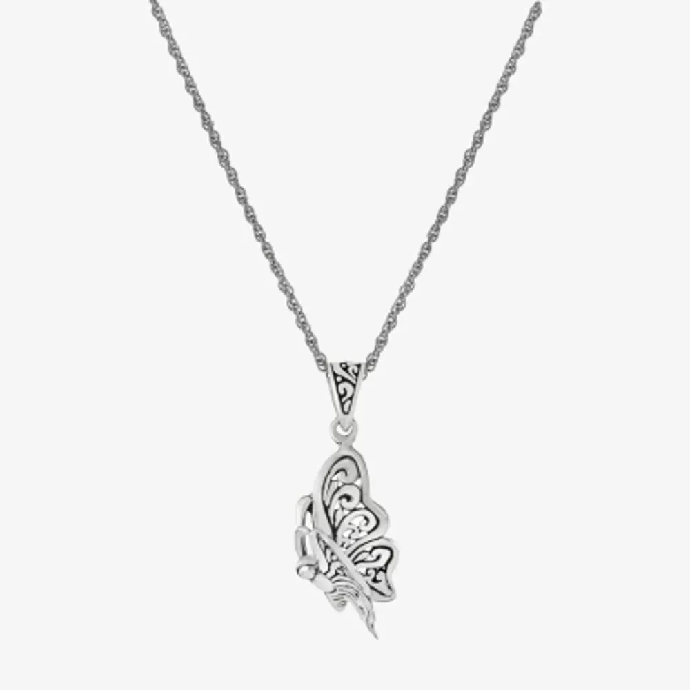 Bali Inspired Womens Sterling Silver Butterfly Pendant Necklaces