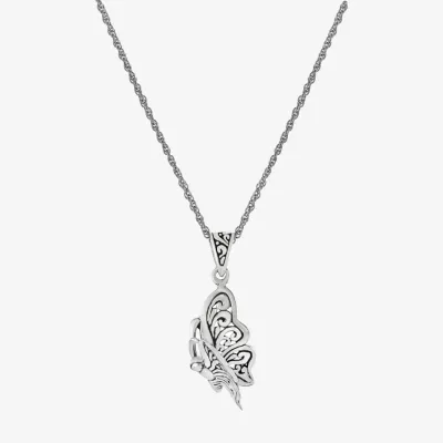 Bali Inspired Womens Sterling Silver Butterfly Pendant Necklaces