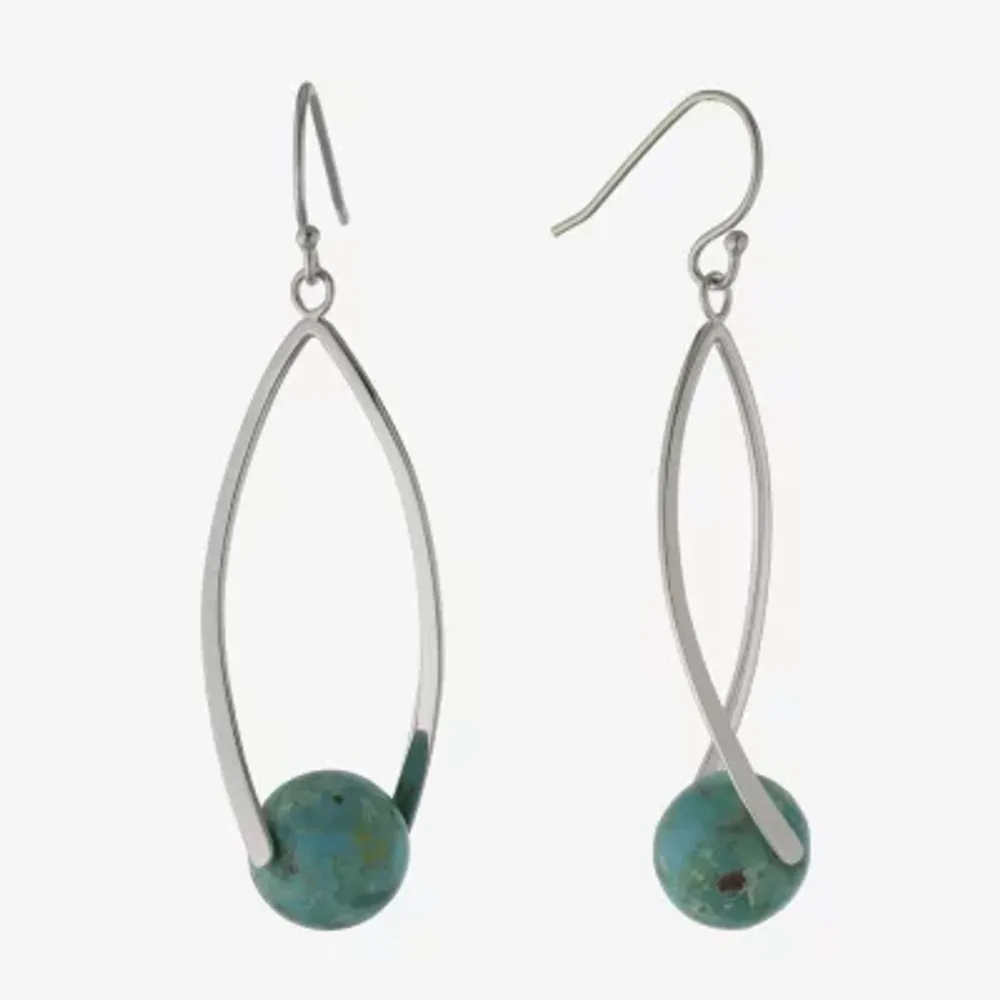 Womens Enhanced Blue Turquoise Sterling Silver Drop Earrings