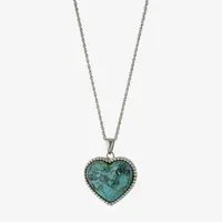 Womens Enhanced Blue Turquoise Sterling Silver Heart Pendant Necklace