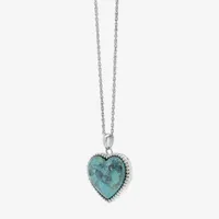 Womens Enhanced Blue Turquoise Sterling Silver Heart Pendant Necklace