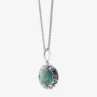 Womens Enhanced Blue Turquoise Sterling Silver Round Pendant Necklace