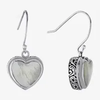 Bali Inspired White Mother Of Pearl Sterling Silver Heart Drop Earrings