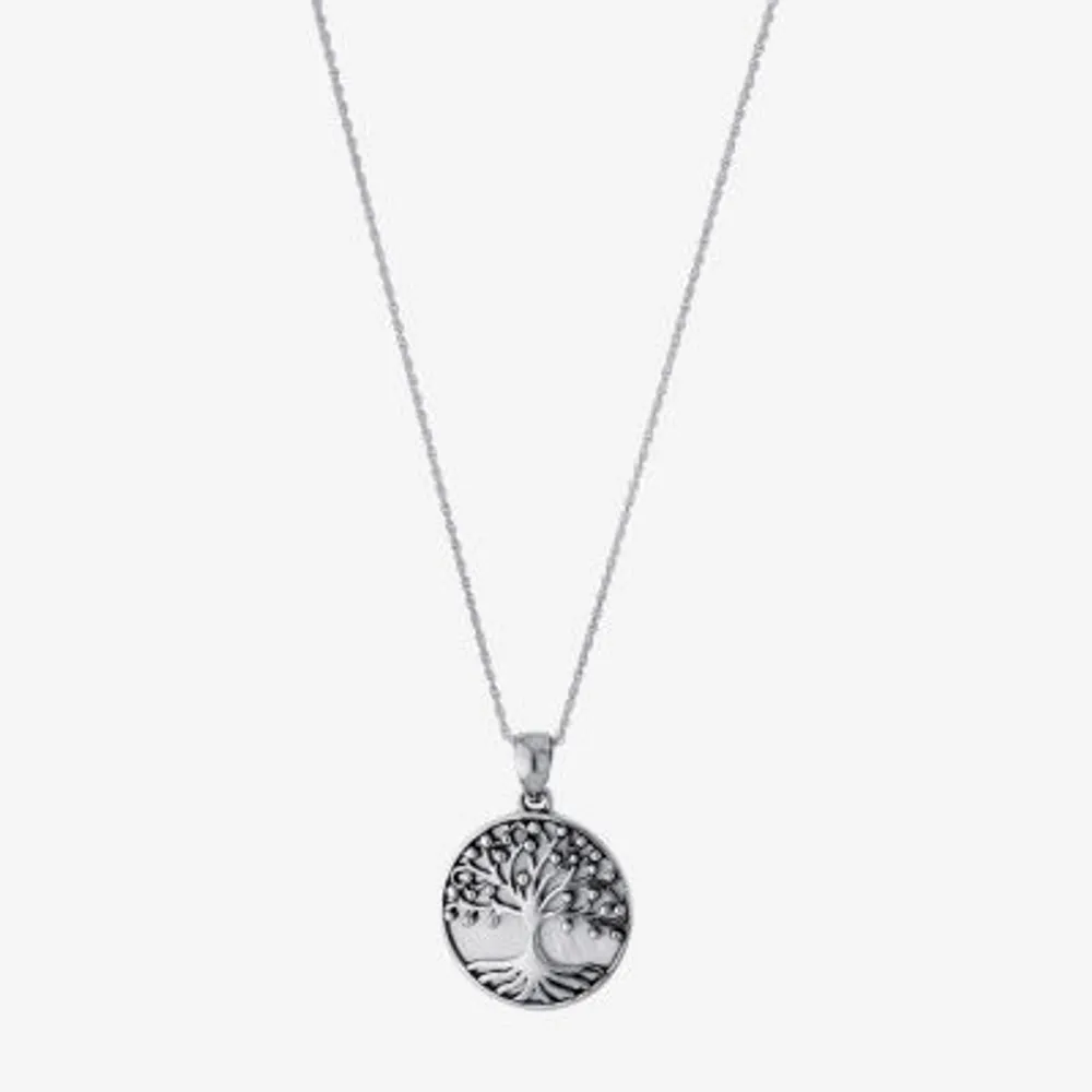 Tree Of Life Womens White Mother Of Pearl Sterling Silver 16 Inch Pendant Necklace