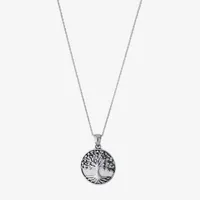 Tree Of Life Womens White Mother Of Pearl Sterling Silver Pendant Necklace