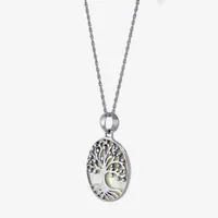 Tree Of Life Womens White Mother Of Pearl Sterling Silver Pendant Necklace