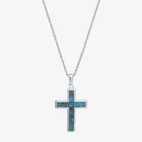 Womens Enhanced Blue Turquoise Sterling Silver Cross Pendant Necklace