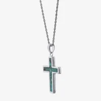 Womens Enhanced Blue Turquoise Sterling Silver Cross Pendant Necklace