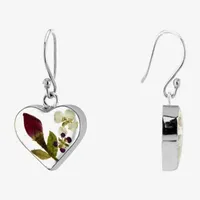 Everlasting Flower Real Pressed Flowers Sterling Silver Heart Drop Earrings