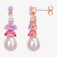 Cultured Freshwater Pearl 18K Rose Gold Over Silver Drop Earrings