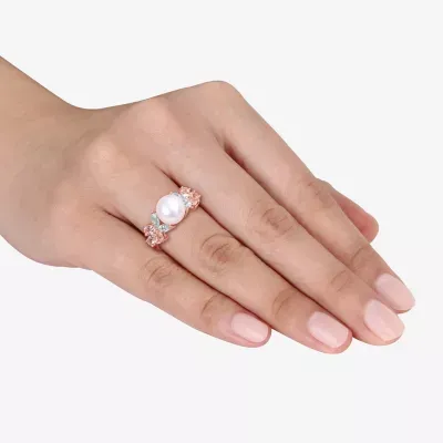 Womens 8-9MM White Cultured Freshwater Pearl 18K Rose Gold Over Silver Cocktail Ring