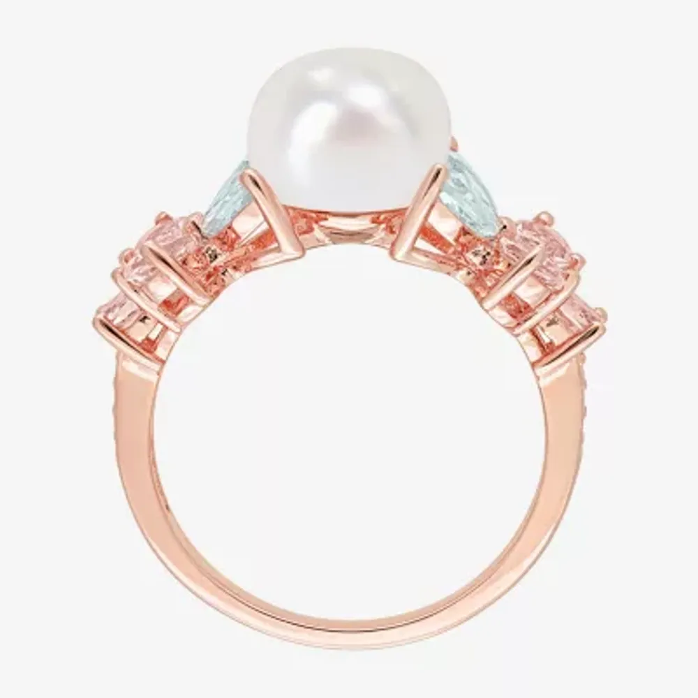 Womens 8-9MM White Cultured Freshwater Pearl 18K Rose Gold Over Silver Cocktail Ring
