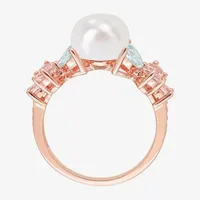 Womens 8-9MM White Cultured Freshwater Pearl 18K Rose Gold Over Silver Cocktail Ring