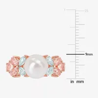 Womens 8-9MM White Cultured Freshwater Pearl 18K Rose Gold Over Silver Cocktail Ring