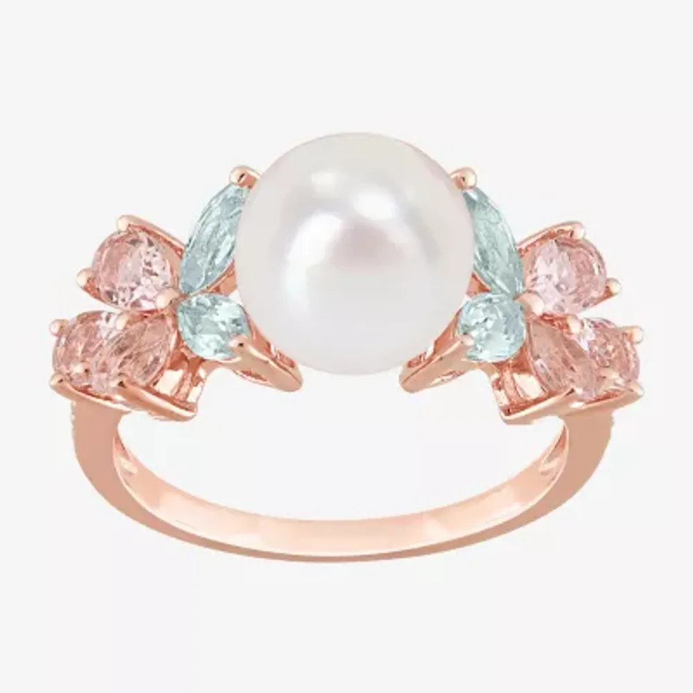 Womens 8-9MM White Cultured Freshwater Pearl 18K Rose Gold Over Silver Cocktail Ring