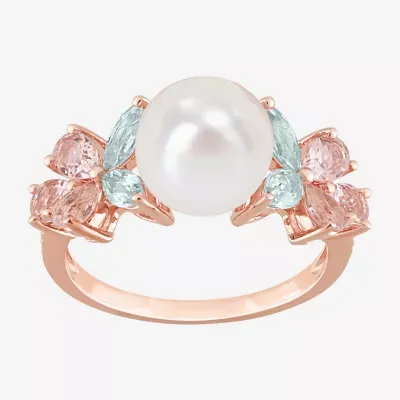 Womens 8-9MM White Cultured Freshwater Pearl 18K Rose Gold Over Silver Cocktail Ring