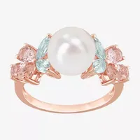 Womens 8-9MM White Cultured Freshwater Pearl 18K Rose Gold Over Silver Cocktail Ring