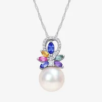 Womens Diamond Accent White Cultured Freshwater Pearl 14K White Gold Pendant Necklace