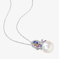 Womens Diamond Accent White Cultured Freshwater Pearl 14K White Gold Pendant Necklace