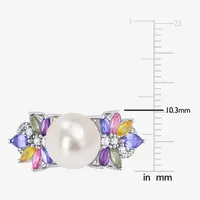 Womens 9-9.5MM White Cultured Freshwater Pearl & 1/8 CT. T.W. Genuine Diamond 14K Gold Cocktail Ring