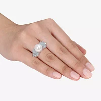 Womens 9-9.5MM White Cultured Freshwater Pearl & 1/8 CT. T.W.  Genuine Diamond 14K Gold Cocktail Ring