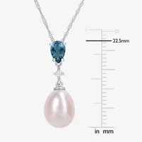 Womens Diamond Accent Pink Cultured Freshwater Pearl 10K White Gold Pendant Necklace