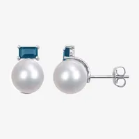 White Cultured Freshwater Pearl 10K White Gold 12.6mm Stud Earrings