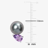 Black Cultured Tahitian Pearl Sterling Silver 13.6mm Stud Earrings