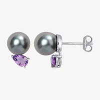 Black Cultured Tahitian Pearl Sterling Silver 13.6mm Stud Earrings