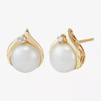 Certified Sofia™ Cultured Freshwater Pearl & Diamond-Accent 10K Gold Earrings