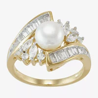 14K Gold Over Silver Cultured Freshwater Pearl & Lab-Created White Sapphire Ring