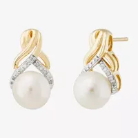 White Cultured Freshwater Pearl 10K Gold Drop Earrings