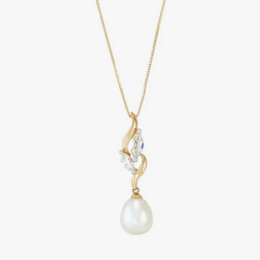 Womens White Cultured Freshwater Pearl 10K Gold Pendant Necklace