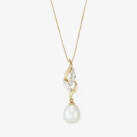 Womens White Cultured Freshwater Pearl 10K Gold Pendant Necklace