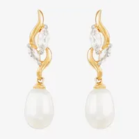 White Cultured Freshwater Pearl 10K Gold Drop Earrings