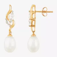 White Cultured Freshwater Pearl 10K Gold Drop Earrings