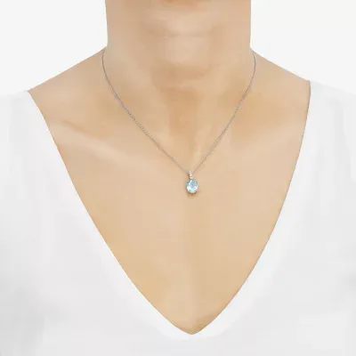 Womens Genuine Blue Topaz Sterling Silver Oval Pendant Necklace