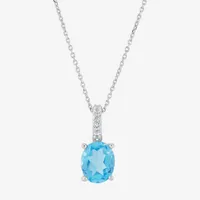 Womens Genuine Topaz Sterling Silver Oval Pendant Necklace