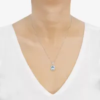 Womens Simulated Blue Aquamarine Sterling Silver Round Pendant Necklace