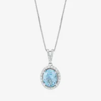 Womens Simulated Blue Aquamarine Sterling Silver Round Pendant Necklace