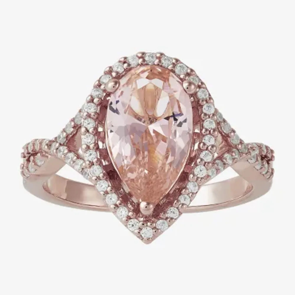 Womens Simulated Pink Morganite 18K Rose Gold Over Silver Cocktail Ring