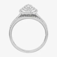 Womens 1/2 CT. T.W. Natural White Diamond 10K Gold Pear Halo Engagement Ring