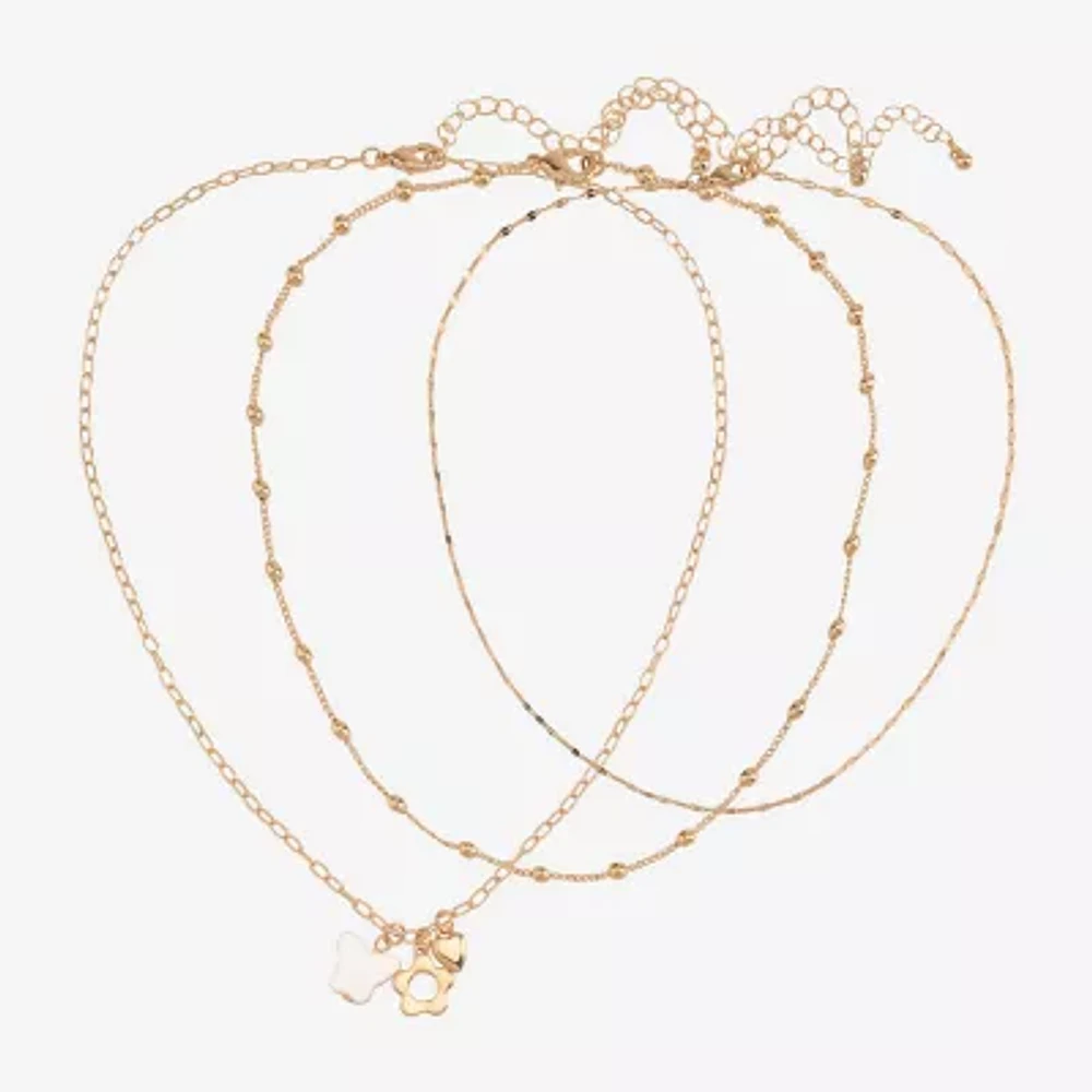 Arizona Gold Tone Layered 3-pc. 15 Inch Curb Butterfly Flower Heart Necklace Set