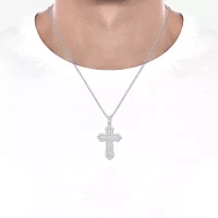 Mens 2 CT. T.W. Natural White Diamond 10K Gold 10K White Gold Cross Pendant