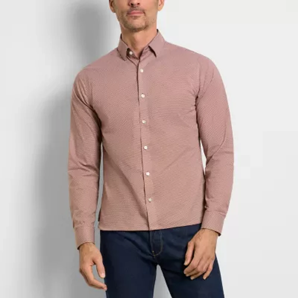 Van Heusen Mens Slim Fit Long Sleeve Geometric Button-Down Shirt