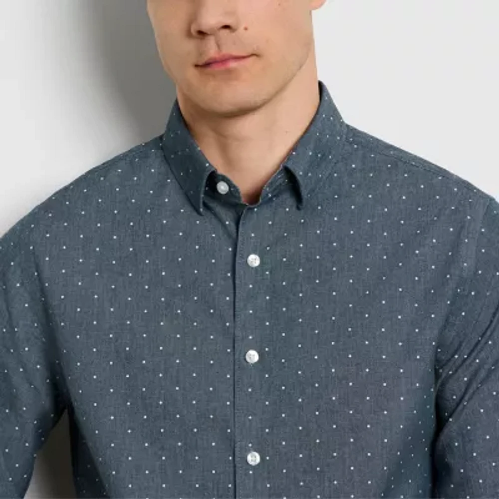 Van Heusen Mens Slim Fit Long Sleeve Dots Button-Down Shirt
